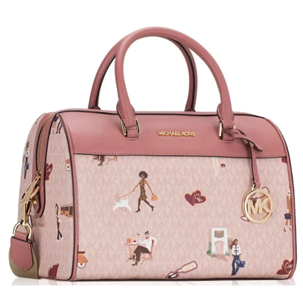 Michael Kors Jet Set Medium Travel Duffle Bag Dark Powder Blush Multi - Picture 3 of 5